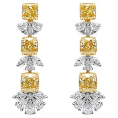 9.13 Carat Total Fancy Yellow and White Diamonds Drop Earrings