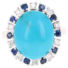 GIA Certifited 9.13 Carat Turquoise Sapphire Diamond White Gold Cocktail Ring