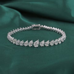9.14 Carat Natural Pear-Shaped Diamond Handmade Tennis Bracelet 18K White Gold