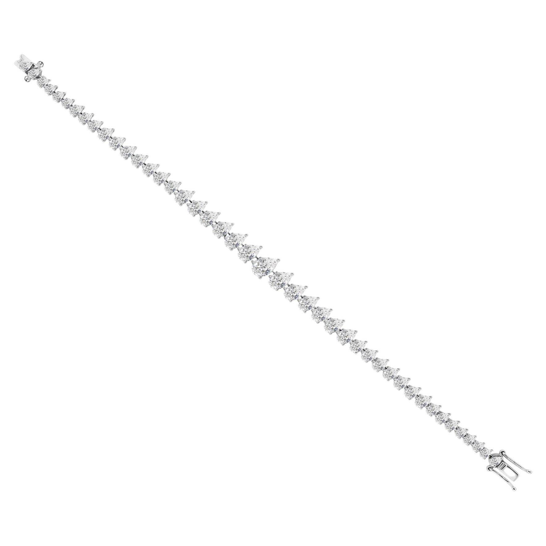 9.14 Carat Natural Pear-Shaped Diamond Handmade Tennis Bracelet 18K White Gold