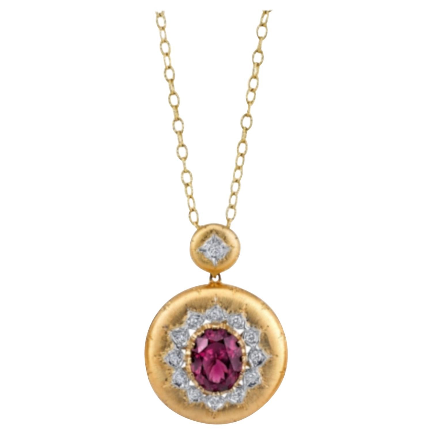 9.14 ct. Rhodolite Garnet and Diamond Florentine Design Necklace in Yellow Gold