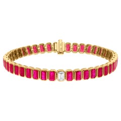 9.14 Carat Ruby Bracelet 0.30 Carat SI/H Diamond 10 Karat Yellow Gold Jewelry
