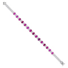 9.14 Carat Ruby Gemstone 6.63 Carat SI/H Diamond Bracelet 18 Karat White Gold