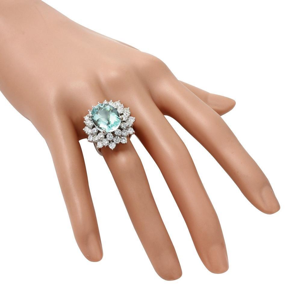 9.14 Carat Natural Aquamarine and Diamond 14 Karat Solid White Gold Ring For Sale 1