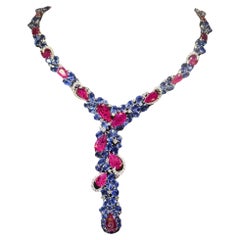 91.47 Carat Mozambique Rubis Ceylan Saphir & Diamant Collier Drop Or 18K