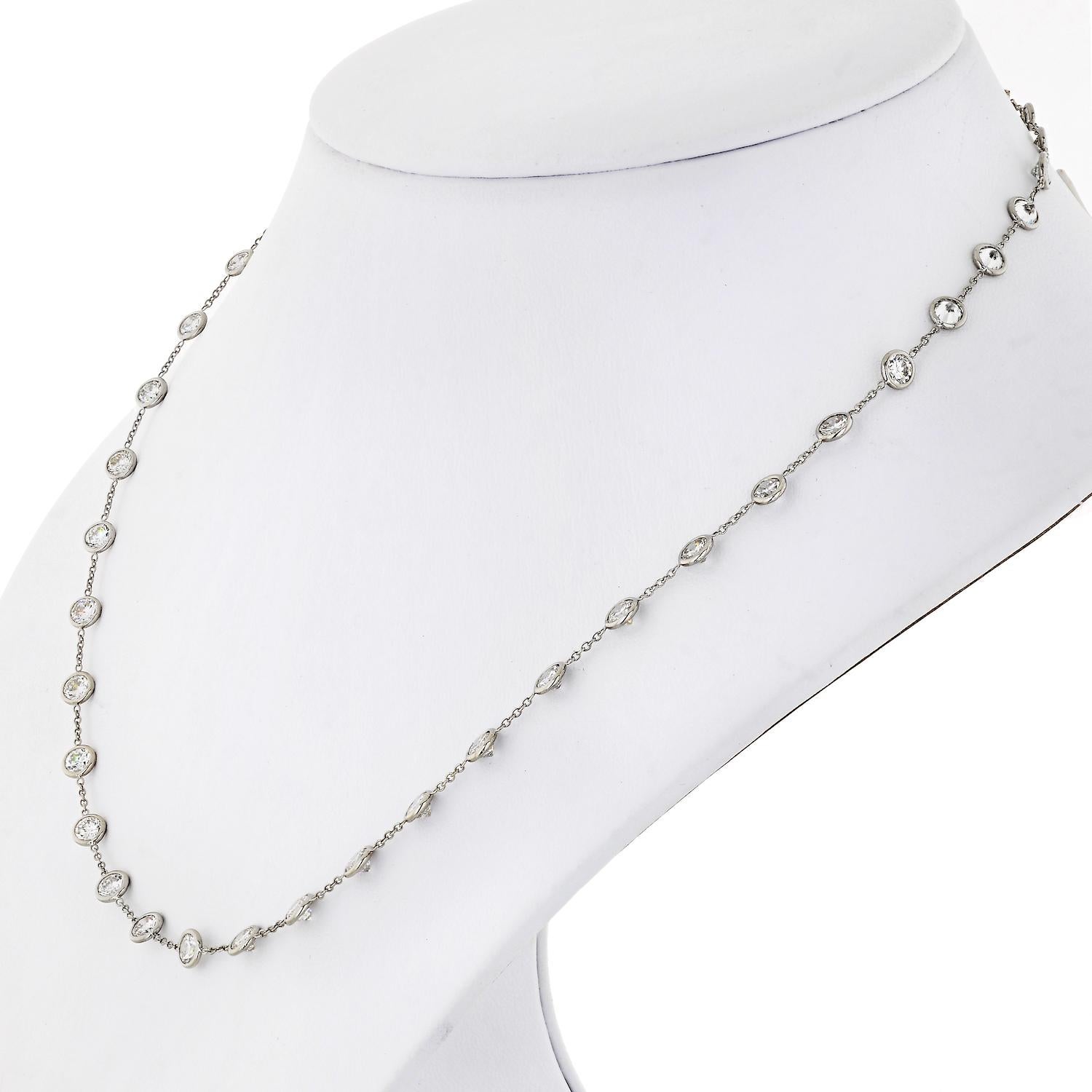 Made in Platinum this handmade diamond by the yard is truly amazing. Each diamond is almost a quarter of a carat, and all 40 diamonds make this necklace a stunning 9 carat jewel. 
Quality G-H color, VS-SI clarity. 
Apprisal of authenticity included