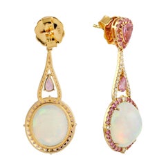 9.15 carat Ethiopian Opal Pink Sapphire Diamond 14 Karat Gold Earrings