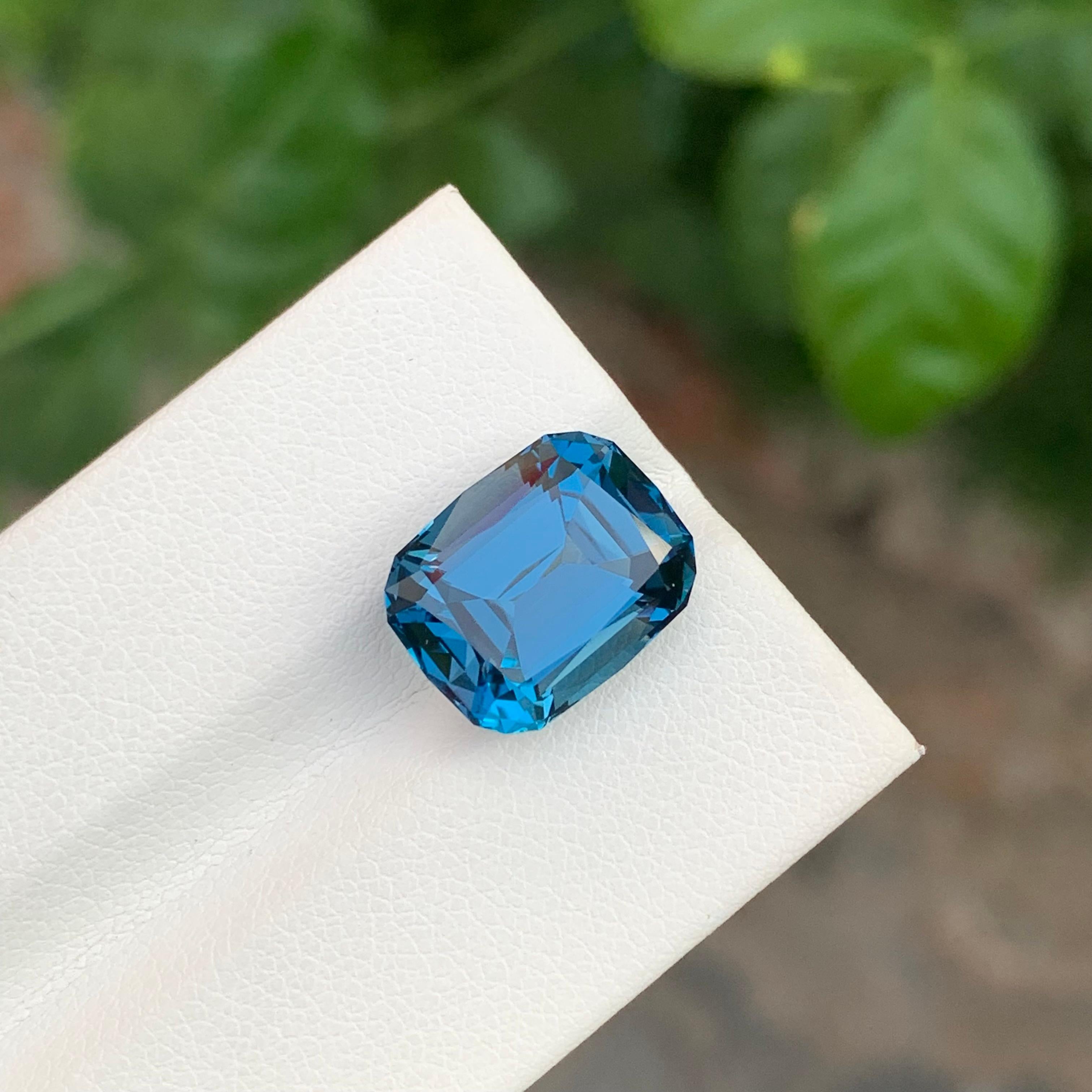 Cushion Cut 9.15 Carat Fabulous Faceted London Blue Topaz Cushion Shape Gemstone For Sale
