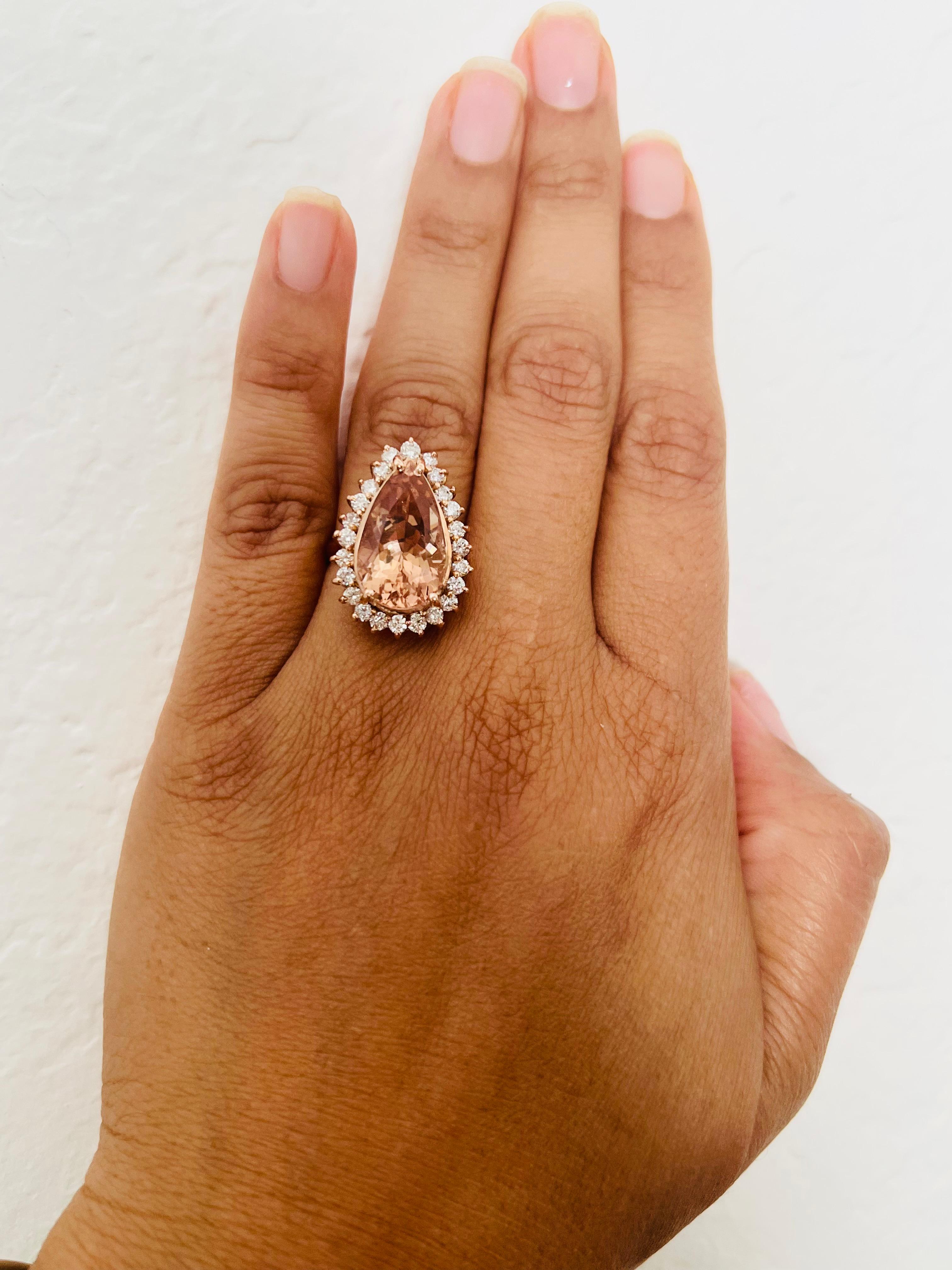 9.15 Karat Morganit Diamant 14 Karat Roségold Cocktail-Ring im Zustand „Neu“ im Angebot in Los Angeles, CA