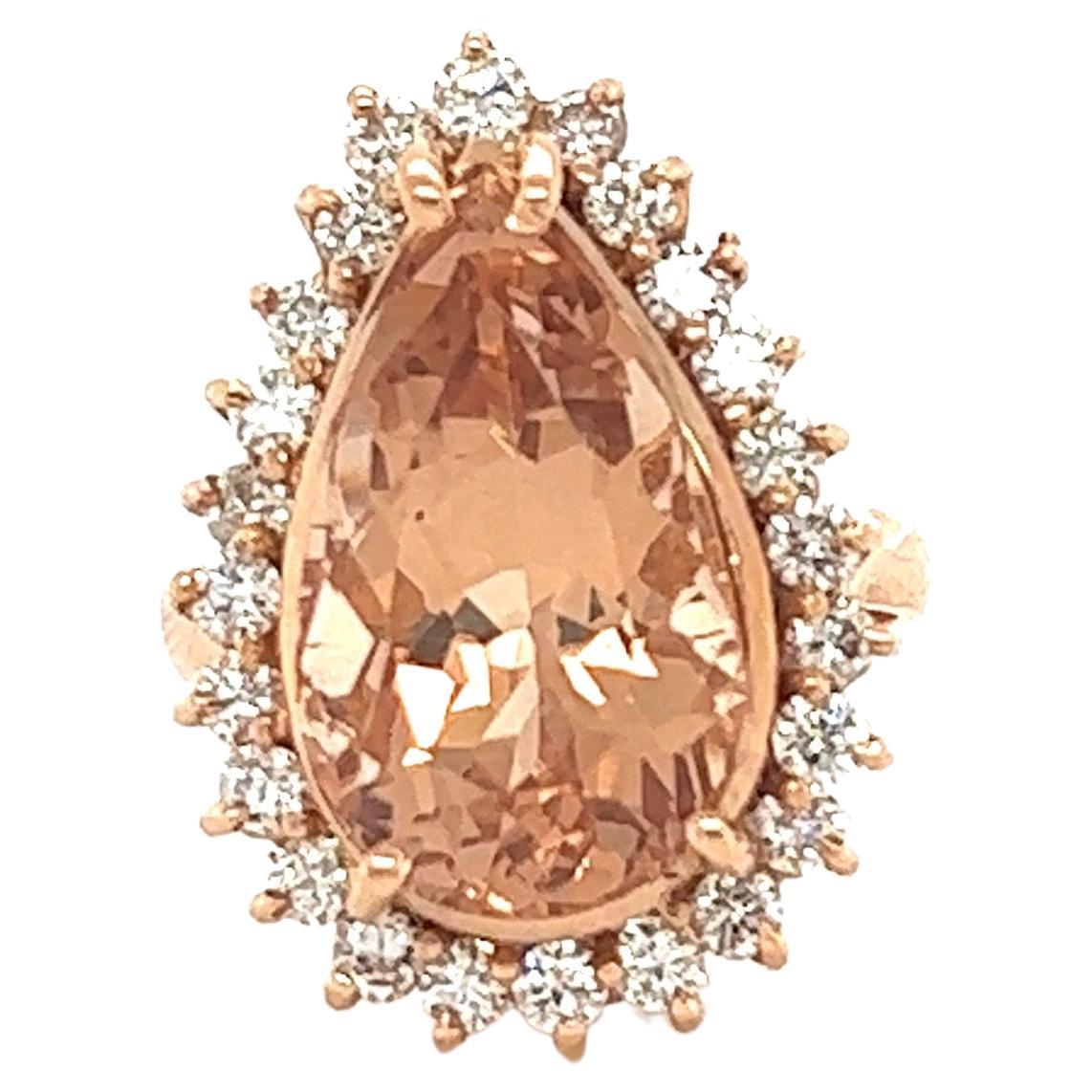 9.15 Carat Morganite Diamond 14 Karat Rose Gold Cocktail Ring