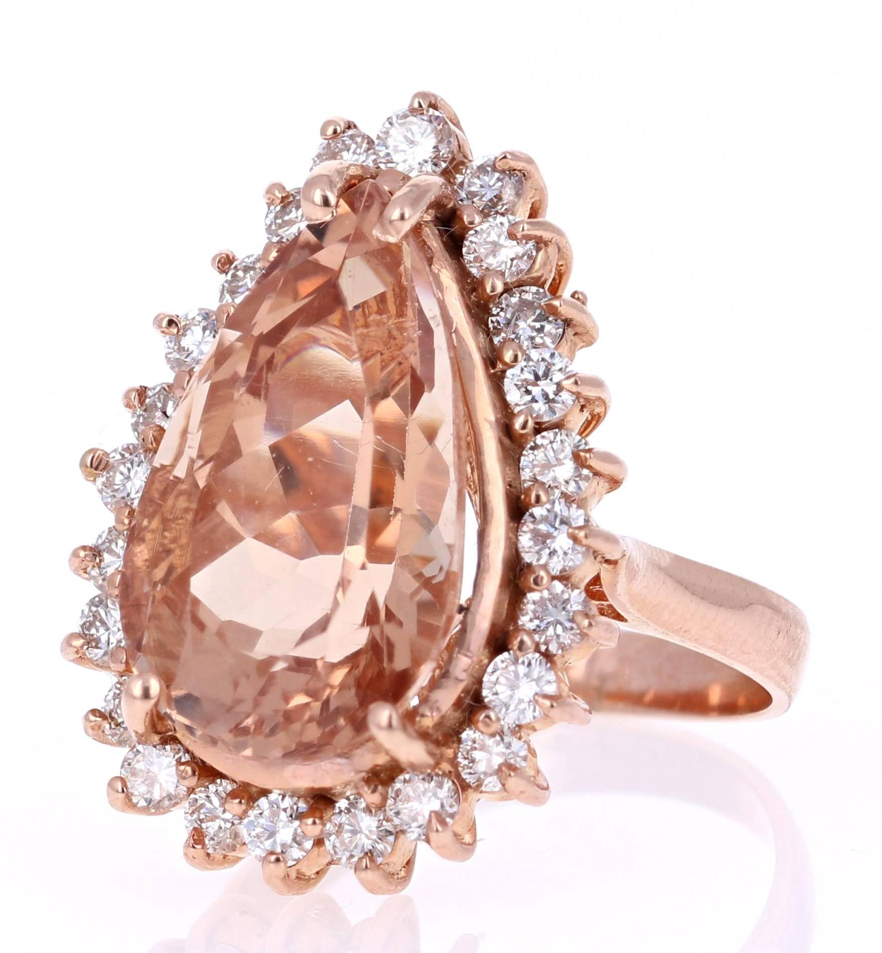 Modern 9.15 Carat Pear Cut Morganite Diamond Rose Gold Cocktail Ring