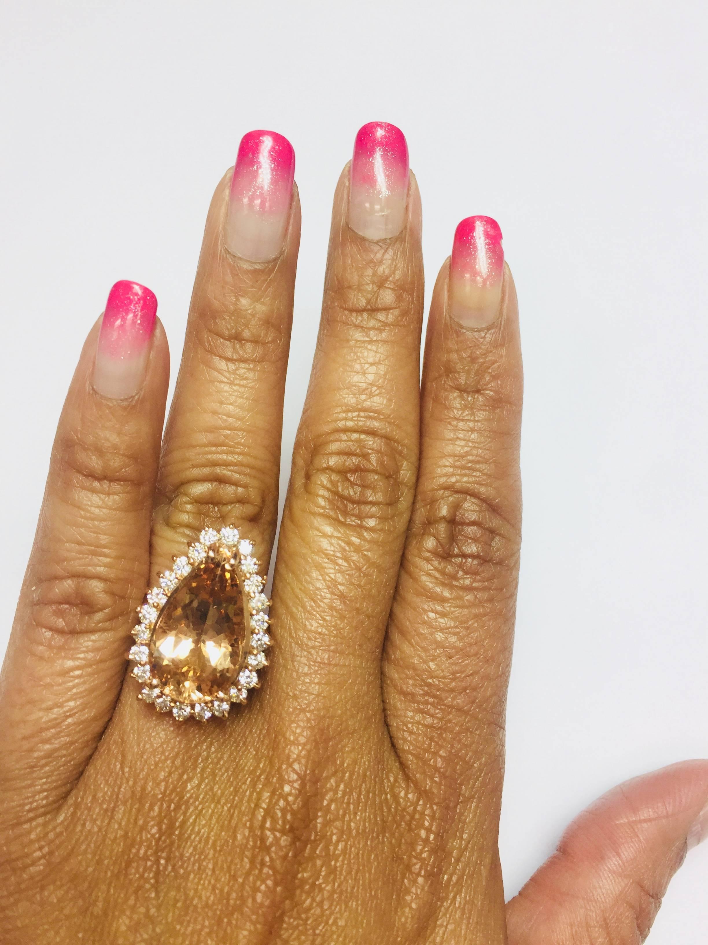 Women's 9.15 Carat Pear Cut Morganite Diamond Rose Gold Cocktail Ring