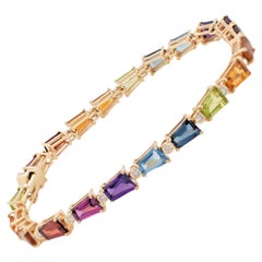 9,15 Carati Taglio Baguette Multicolore Gemme Diamante Bracciale A Link