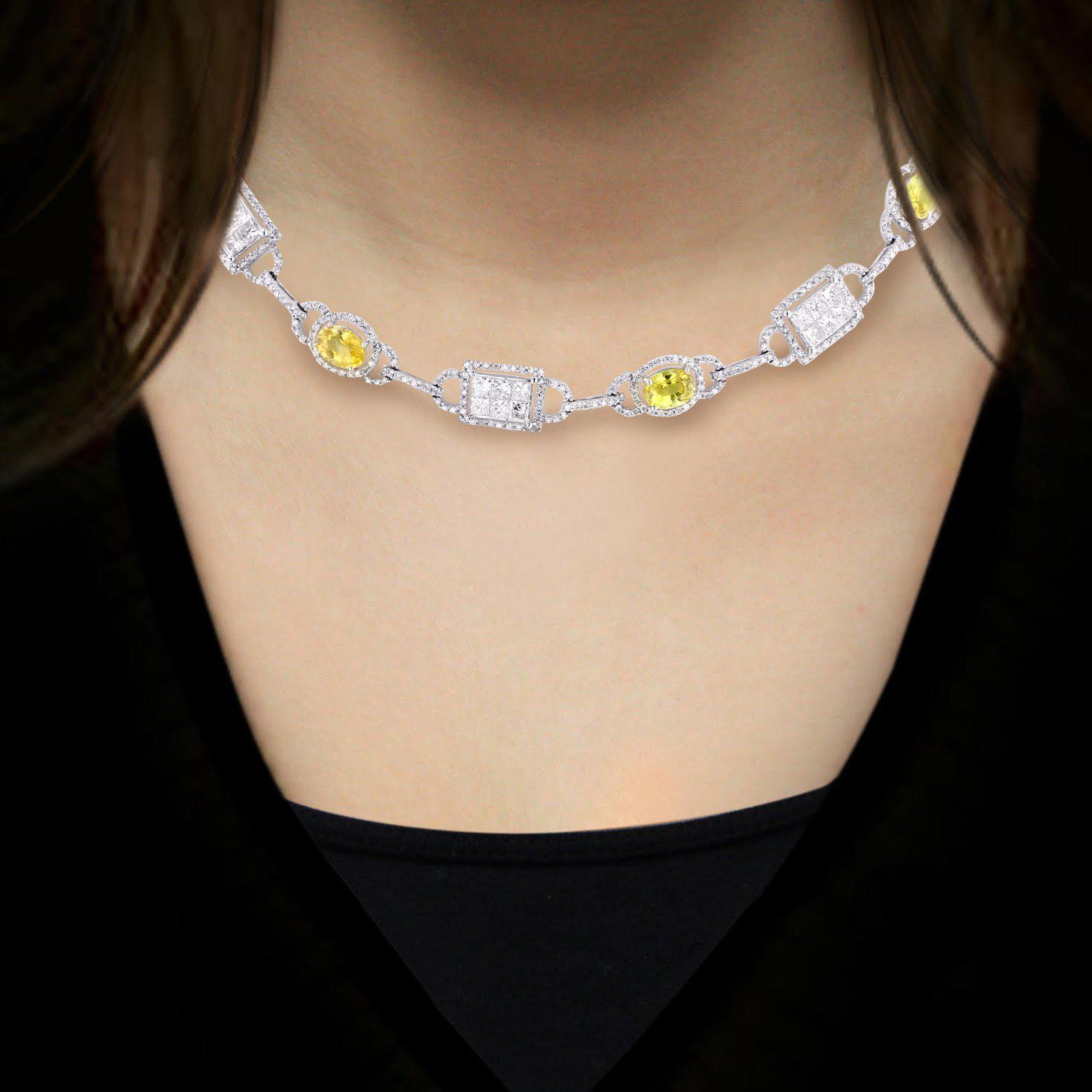 9.15 Carat Yellow Sapphire 18 Karat White Gold Necklace In New Condition For Sale In Encino, CA