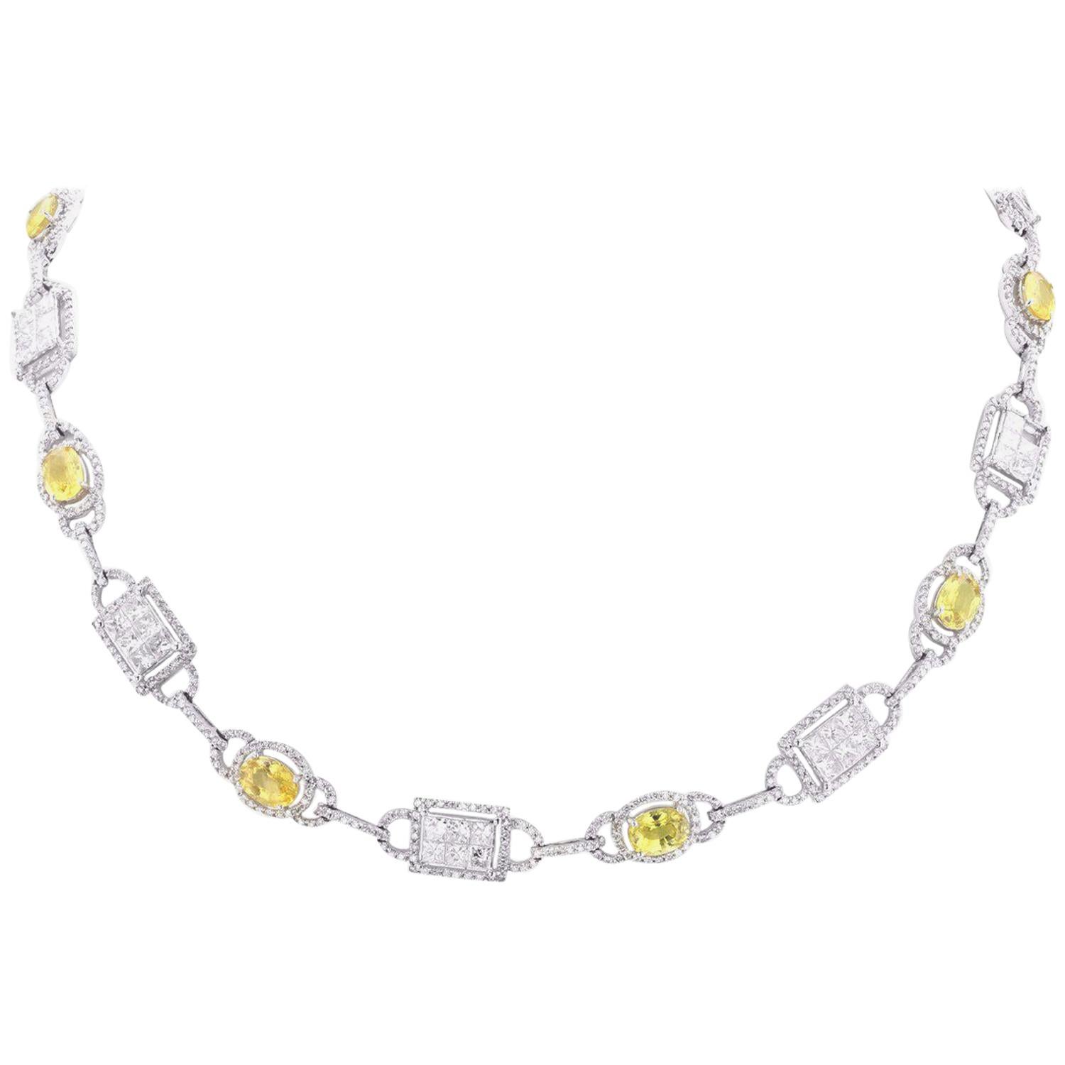9.15 Carat Yellow Sapphire 18 Karat White Gold Necklace For Sale