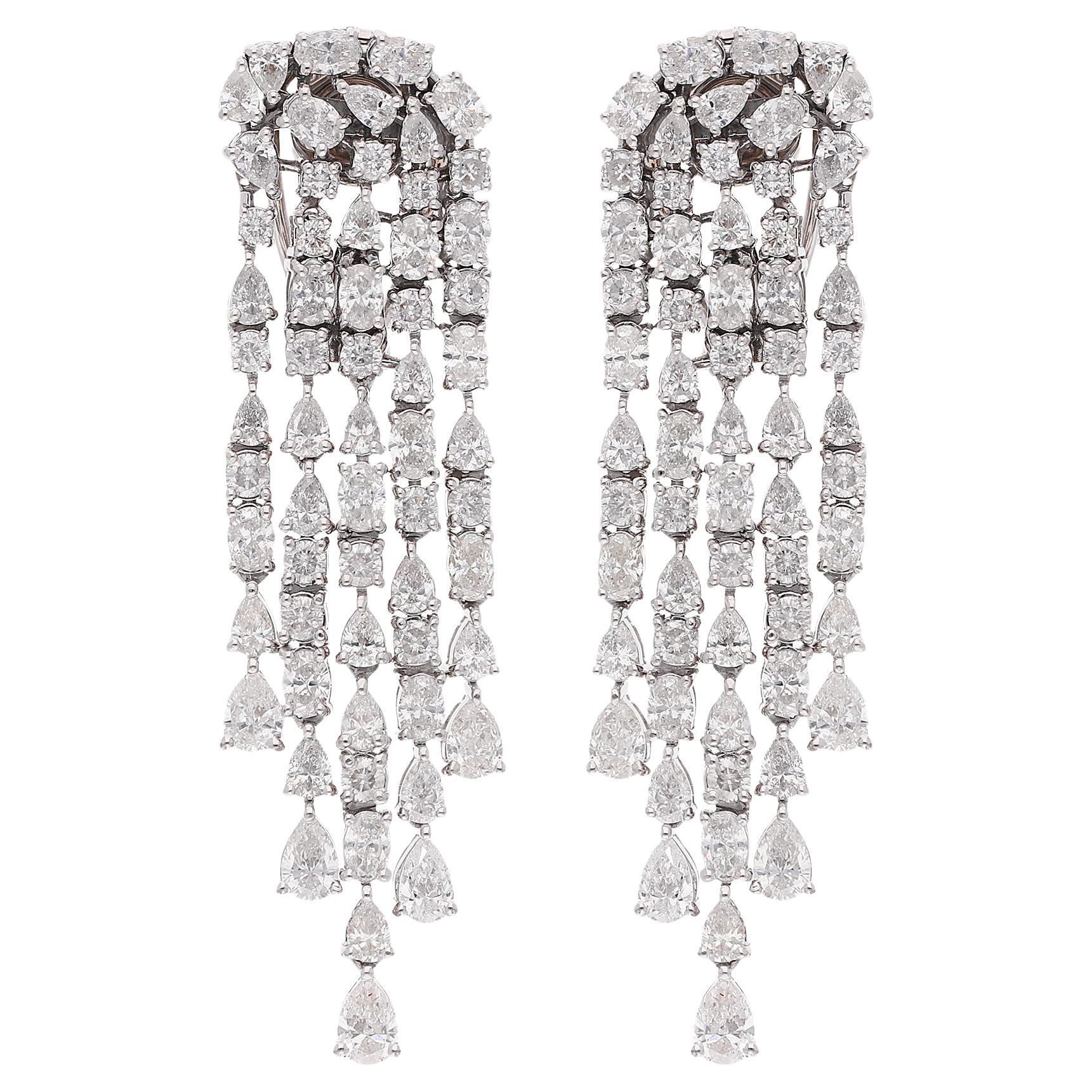 9.15 Ct SI Clarity HI Color Oval Pear Round Diamond Earrings 18 Karat White Gold