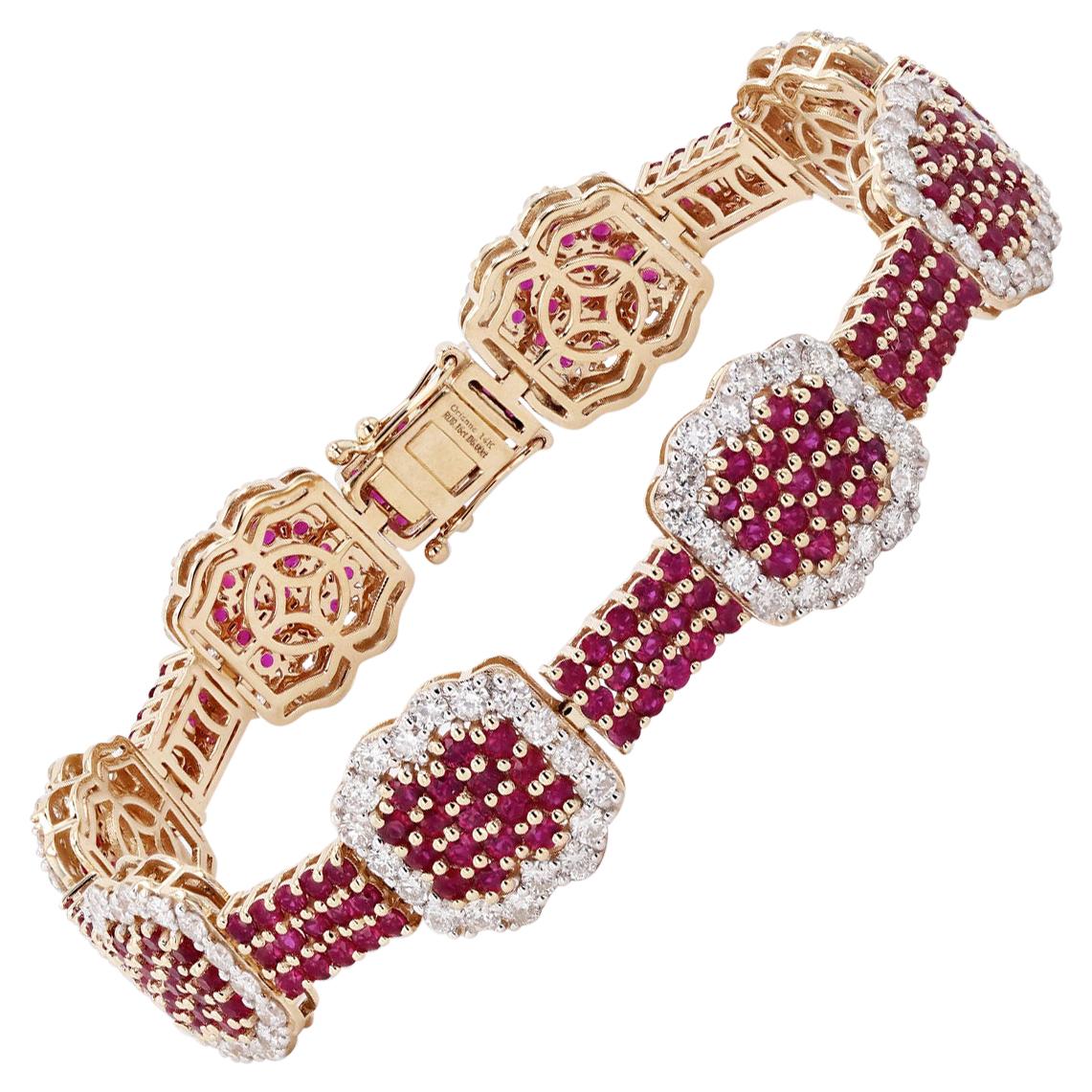 9.15ctw Ruby and 5.00ctw Diamond 14k Yellow Gold Bracelet For Sale