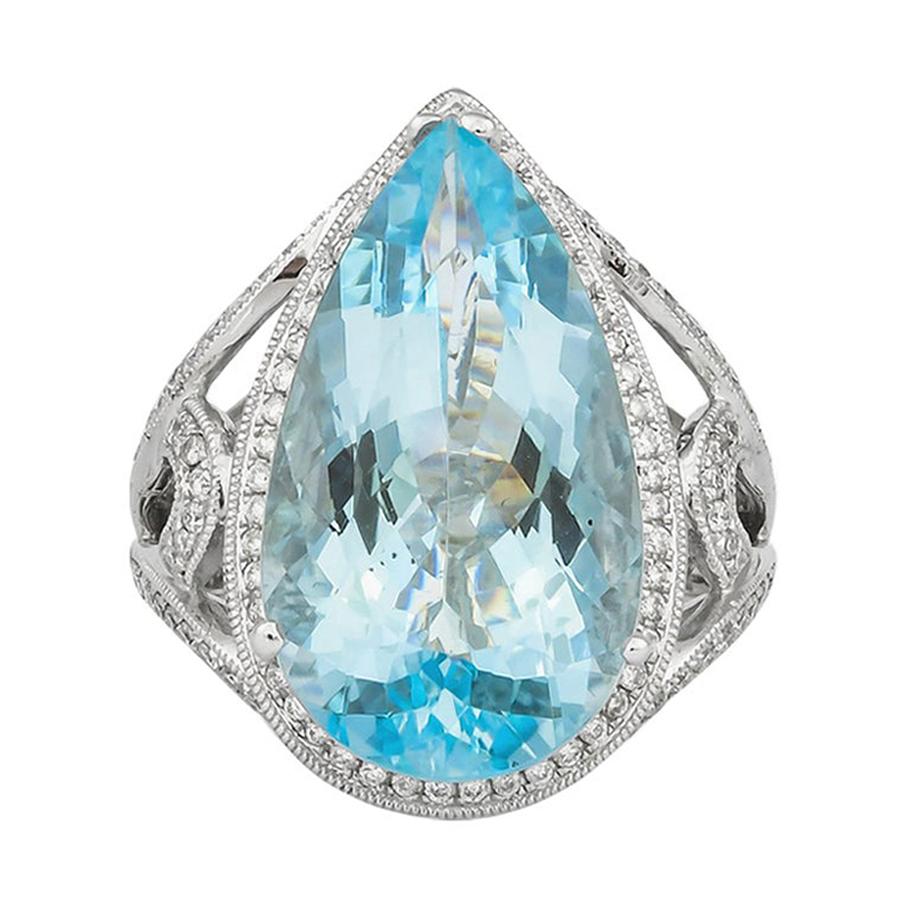 9.16 Carat Aquamarine and Diamond Ring in 18 Karat White Gold