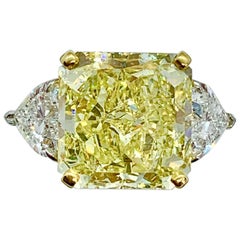 9.16 Carat Fancy Yellow Radiant Cut Diamond Ring with White Heart Shaped Diamond