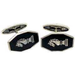 Vintage 916 Silver Black Enamel Russia CCCP Cufflinks