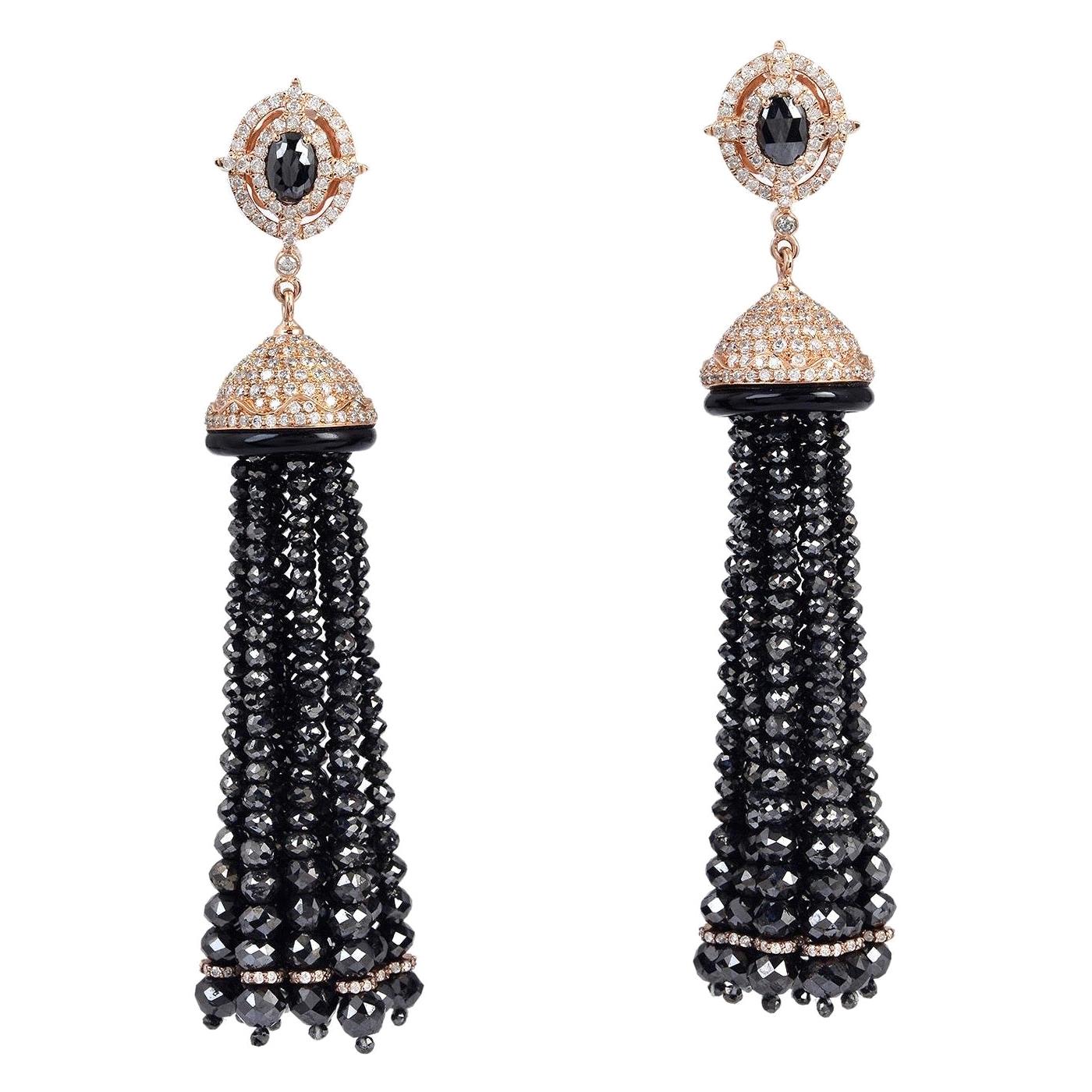 91.68 Carat Diamond 18 Karat Gold Tassel Earrings For Sale