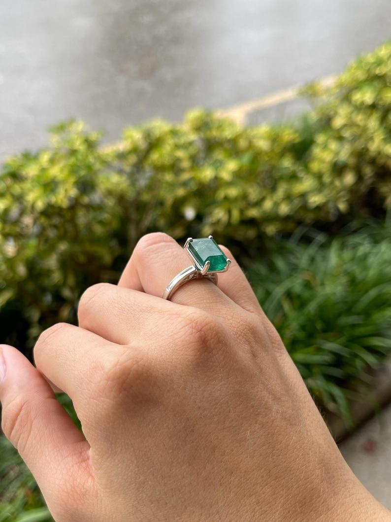 9.16ct 14K Emerald Cut Solitaire Ring - Deep Green Emerald 585 White Gold For Sale 5