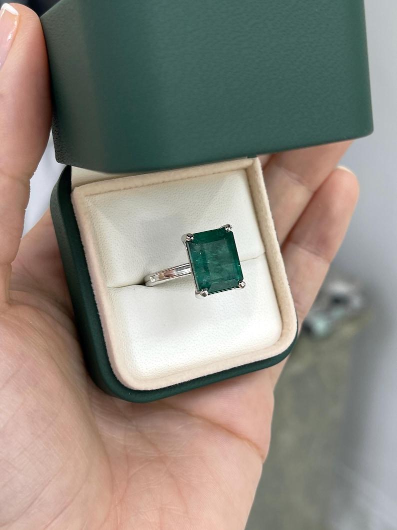 9.16ct 14K Emerald Cut Solitaire Ring - Deep Green Emerald 585 White Gold In New Condition For Sale In Jupiter, FL