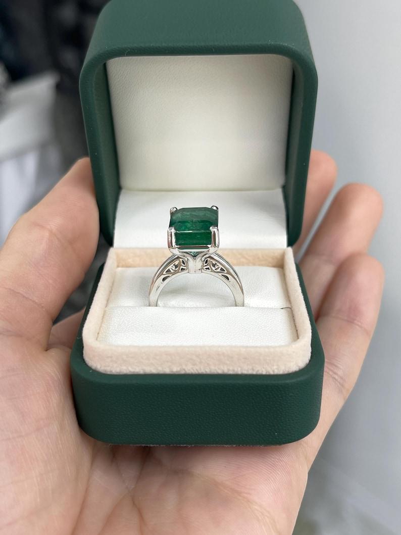 9.16ct 14K Emerald Cut Solitaire Ring - Deep Green Emerald 585 White Gold For Sale 1