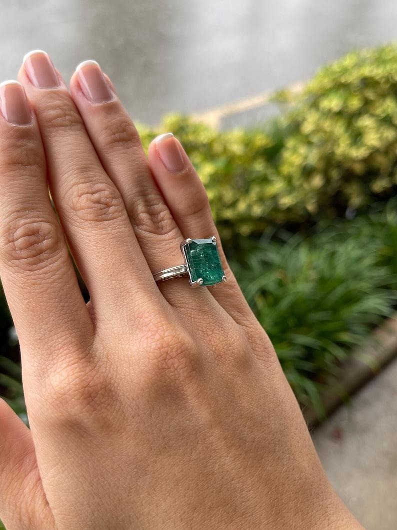 9.16ct 14K Emerald Cut Solitaire Ring - Deep Green Emerald 585 White Gold For Sale 3