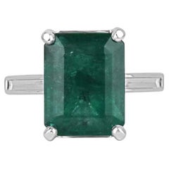 9.16ct 14K Emerald Cut Solitaire Ring - Deep Green Emerald 585 White Gold
