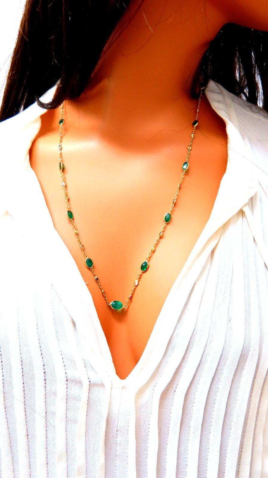 9.16ct. Natural Emeralds Diamonds Yard Necklace 14kt For Sale 2
