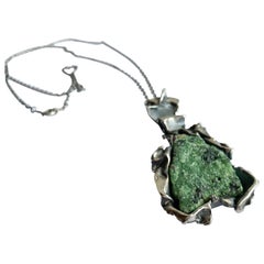 916H Silver Pendant in Finland Reino Saastamoinen 1968 Stone Zoisite