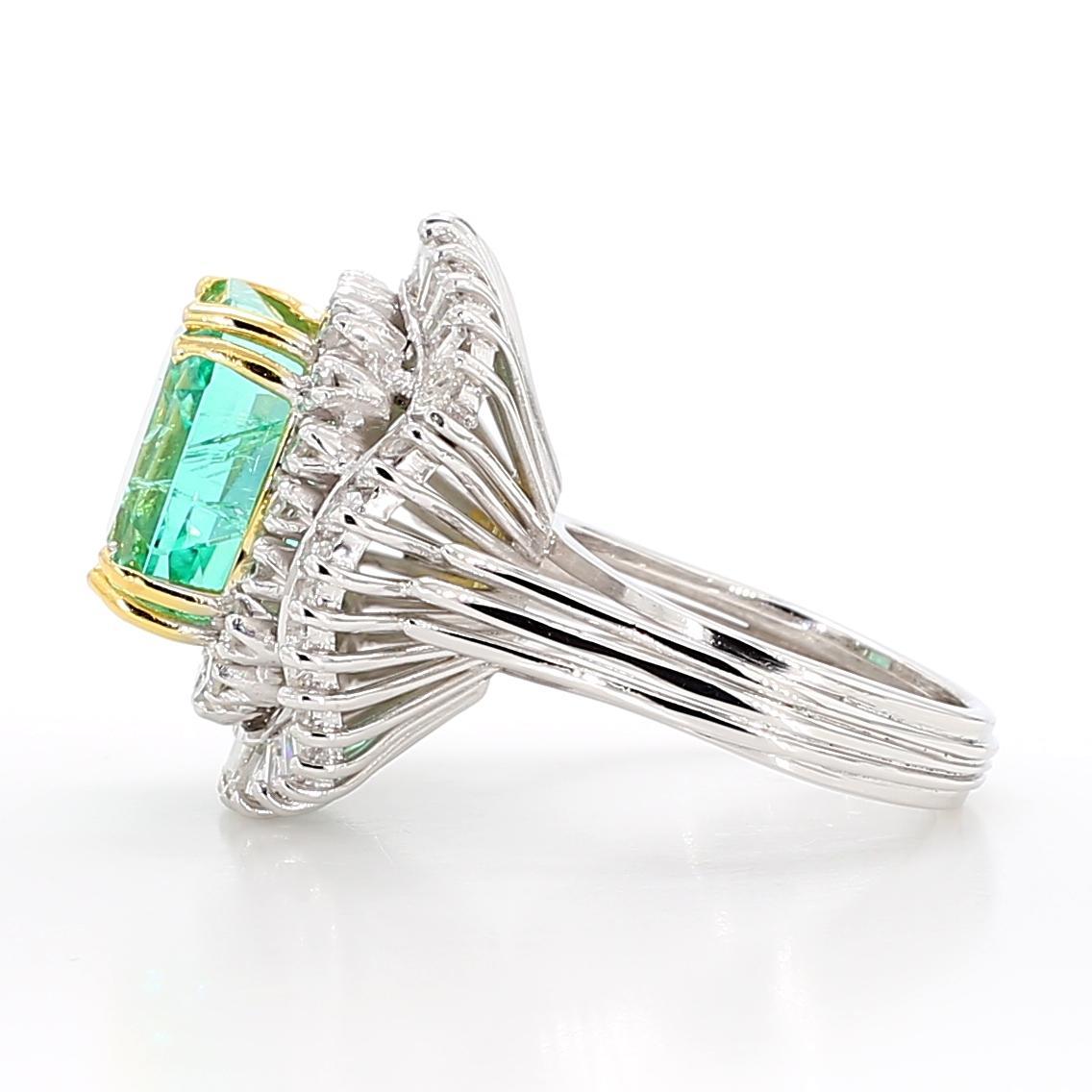 Women's 9.17 Carat Octagon Chivor Emerald & Diamond Palladium Ballerina Ring For Sale