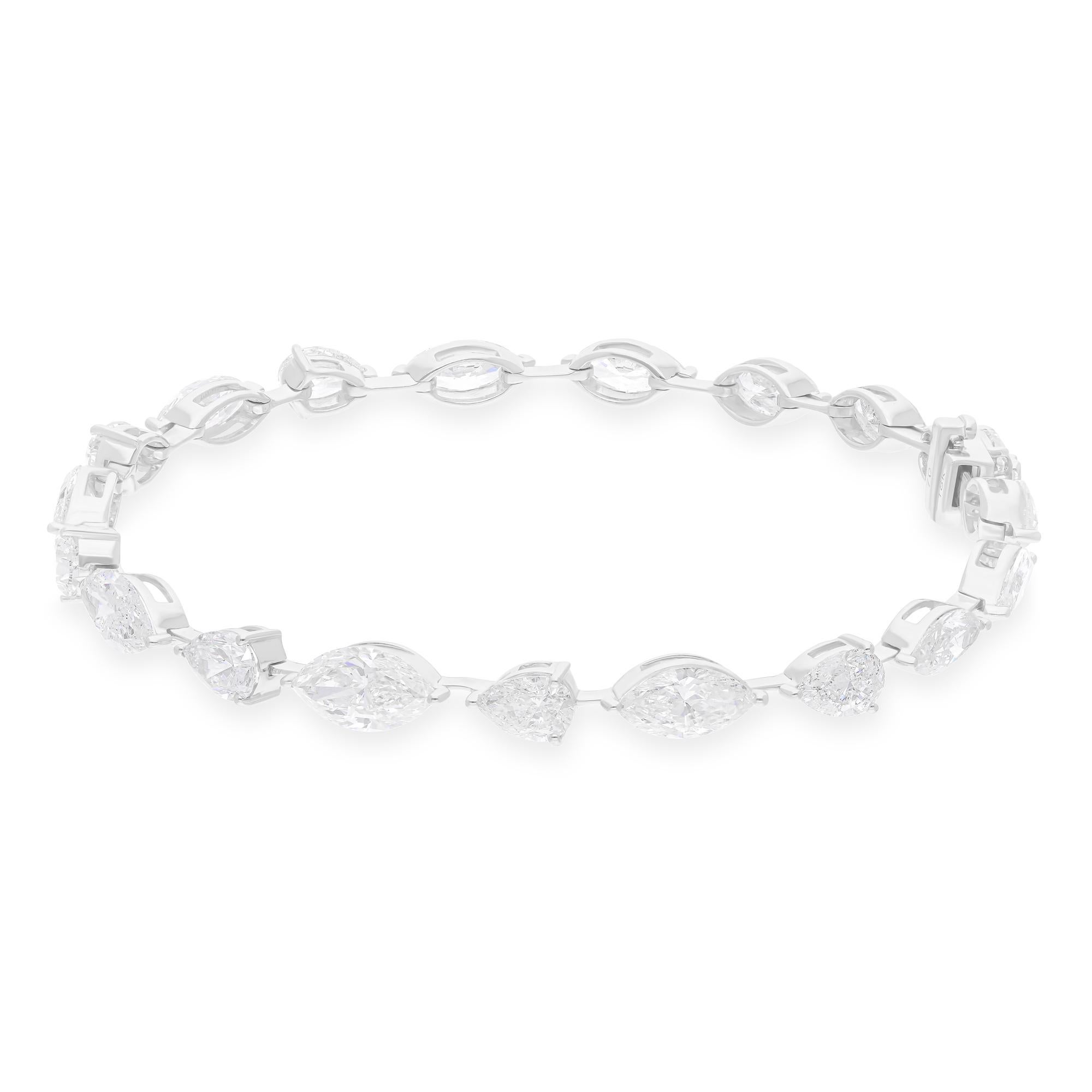 Pulsera de tenis de diamantes de forma mixta SI/H de 9,17 quilates Joyas de oro blanco de 14 quilates Corte mixto en venta