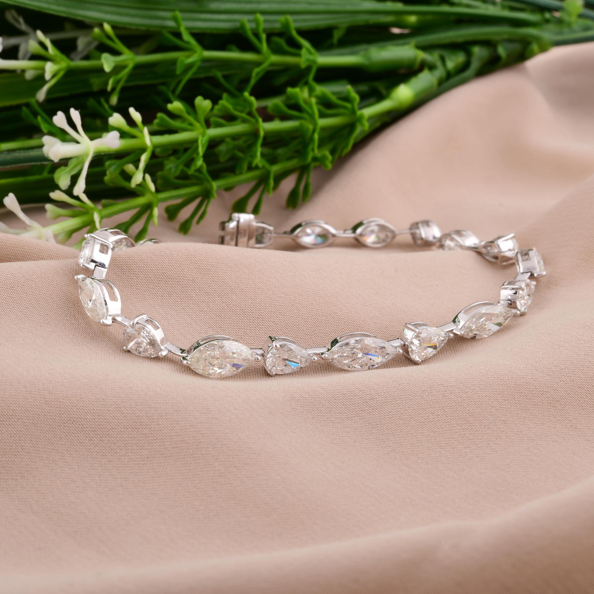 Marquise Cut 9.17 Carat SI/H Pear Marquise Diamond Bracelet 18 Karat White Gold Jewelry For Sale