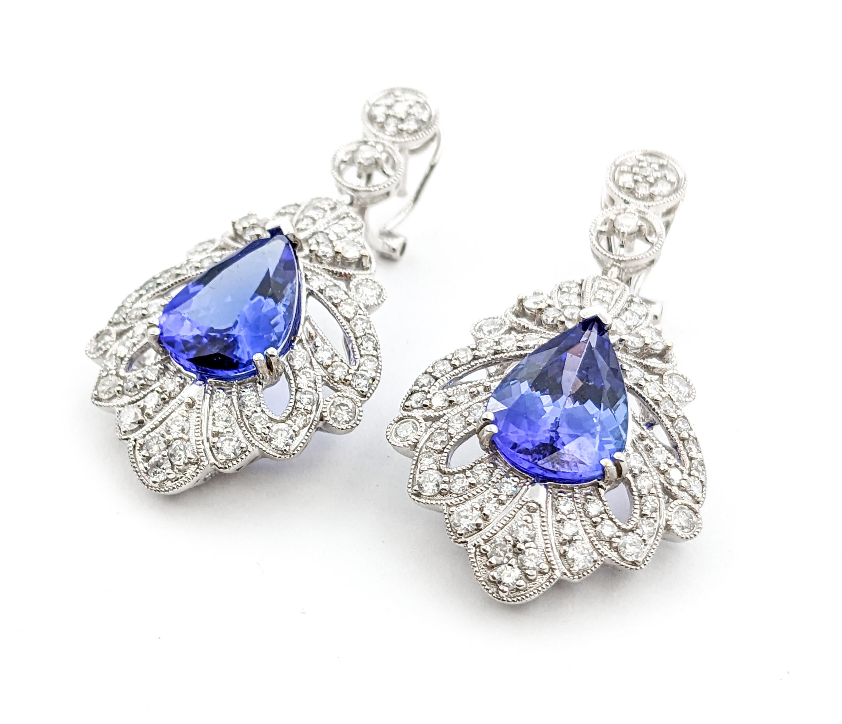 Contemporary 9.17ctw Tanzanite & 2.34ctw Diamond Dangle Earrings In White Gold For Sale