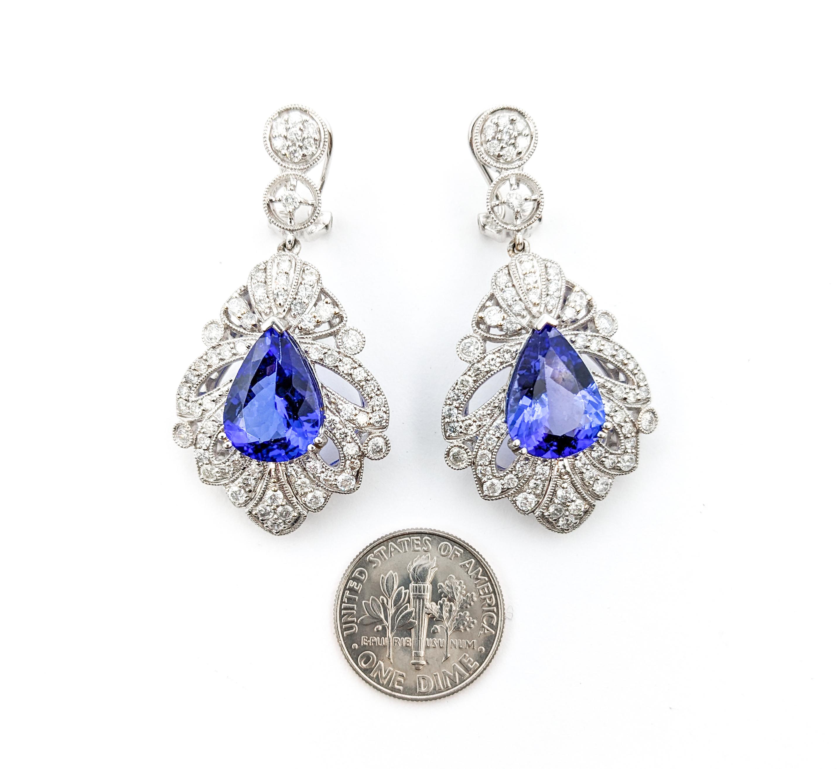 9.17ctw Tanzanite & 2.34ctw Diamond Dangle Earrings In White Gold For Sale 4