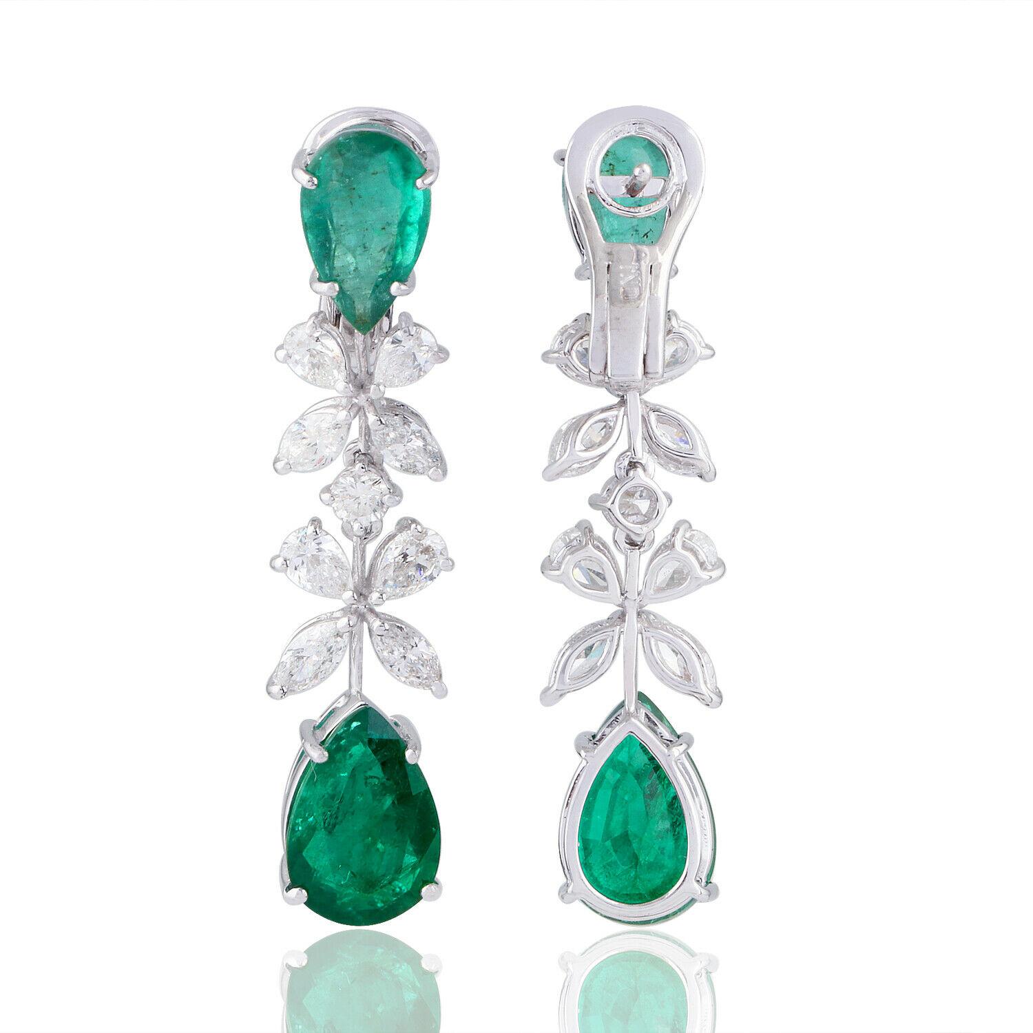 Cast in 14 karat gold, these stunning earrings are hand set with 9.18 carats emerald and 3.0 carats of glimmering diamonds. 

FOLLOW MEGHNA JEWELS storefront to view the latest collection & exclusive pieces. Meghna Jewels is proudly rated as a Top