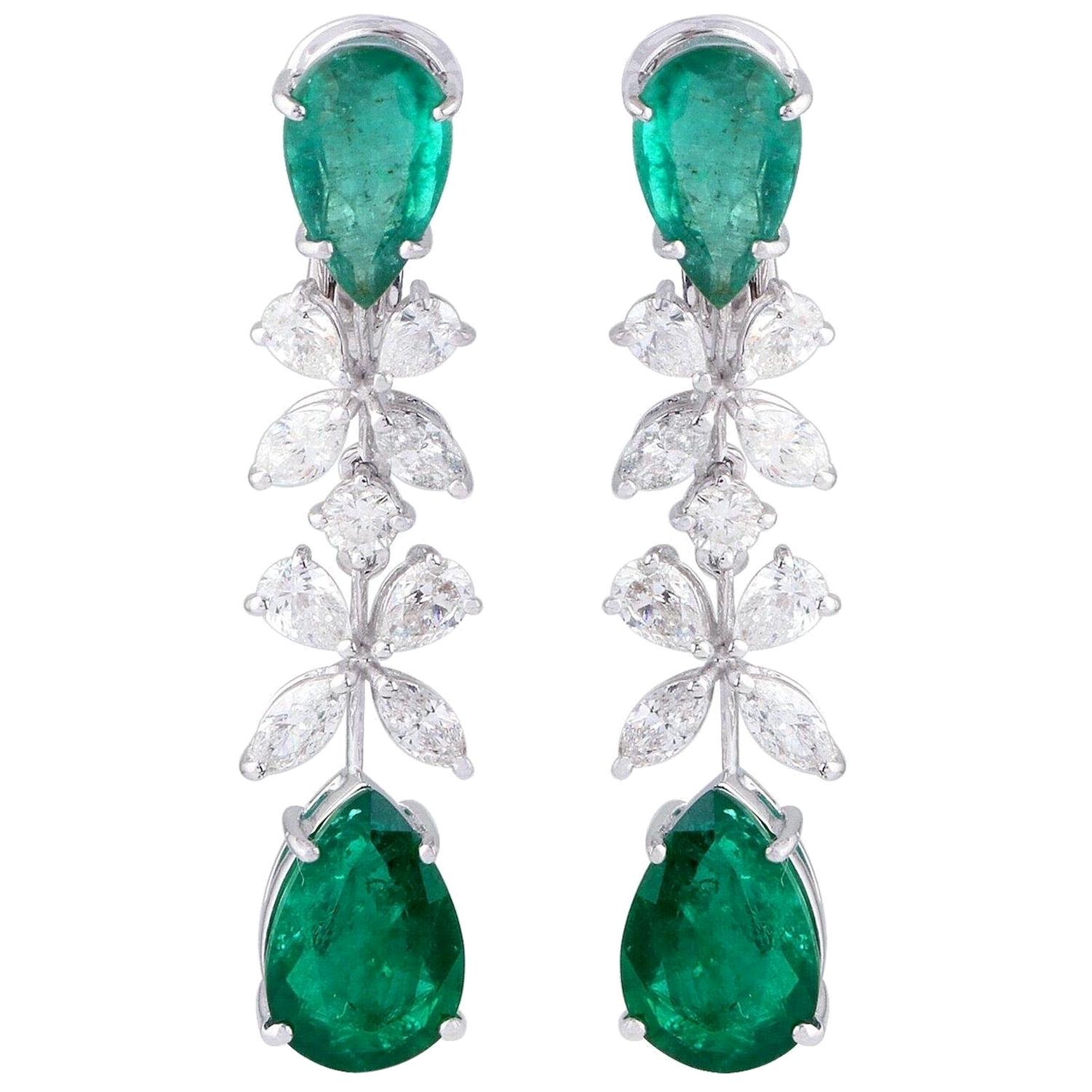 9.18 Carat Emerald Diamond 18 Karat White Gold Earrings For Sale