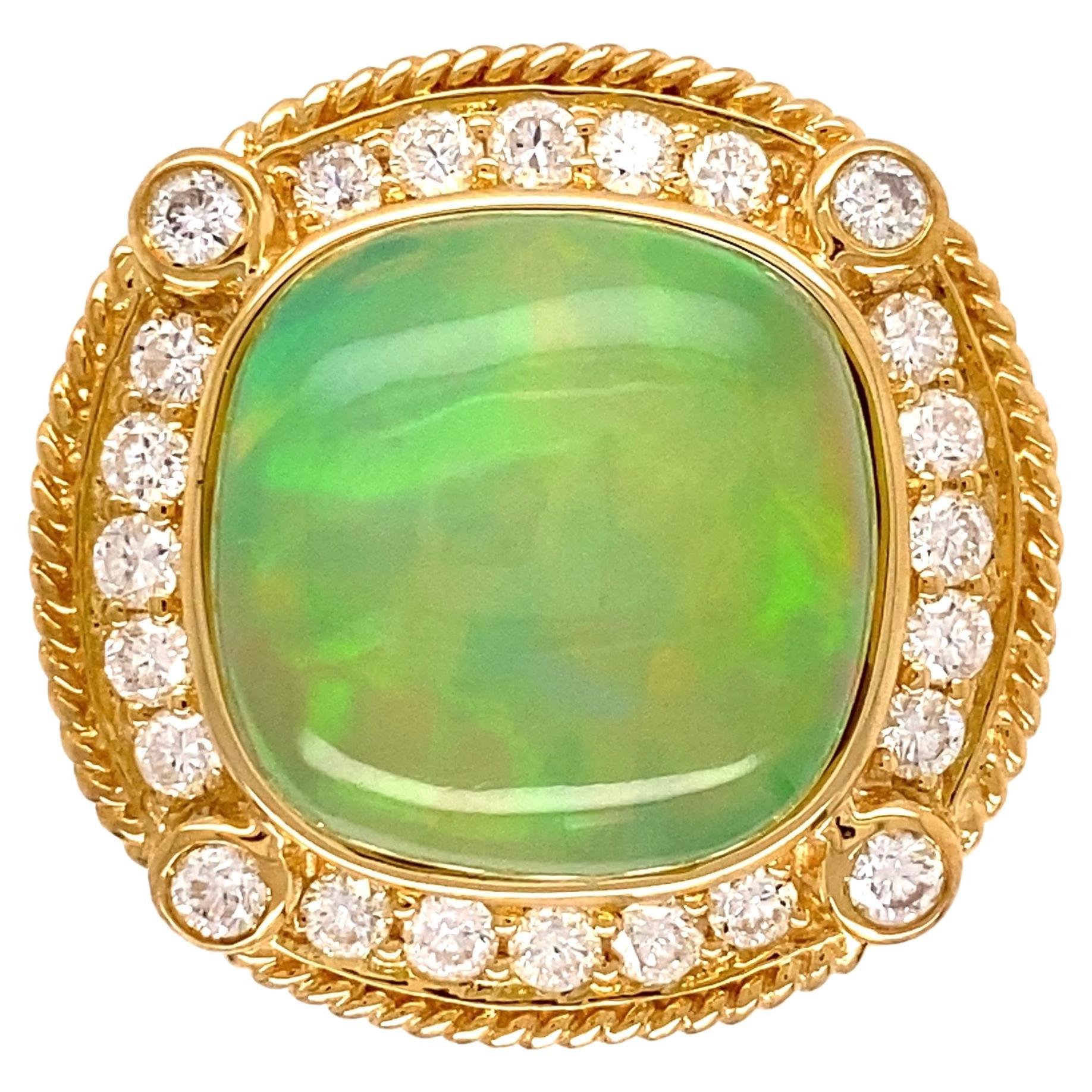 Vintage Opal Heart Diamond Ring 18 Karat Gold Natural Gem Estate Fine