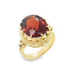 9.18 Carat Hessonite Garnet and 18k Yellow Gold Handmade Cocktail Ring