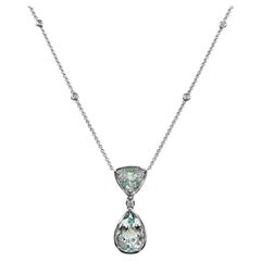 9.18 Carats Aquamarine and White Diamond White Gold Necklace