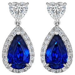 9.18ct Pear Shape Sapphire & Heart Shape Diamond Earrings in 18KT Gold