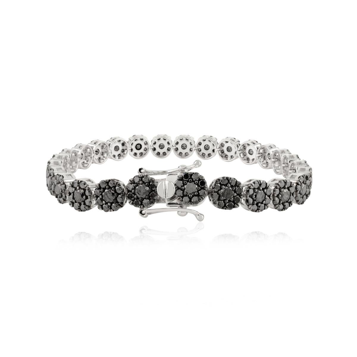 Pulsera de tenis con diamantes negros de 9,19 quilates en oro blanco de 14 quilates Regalo de lujo perfecto Moderno en venta