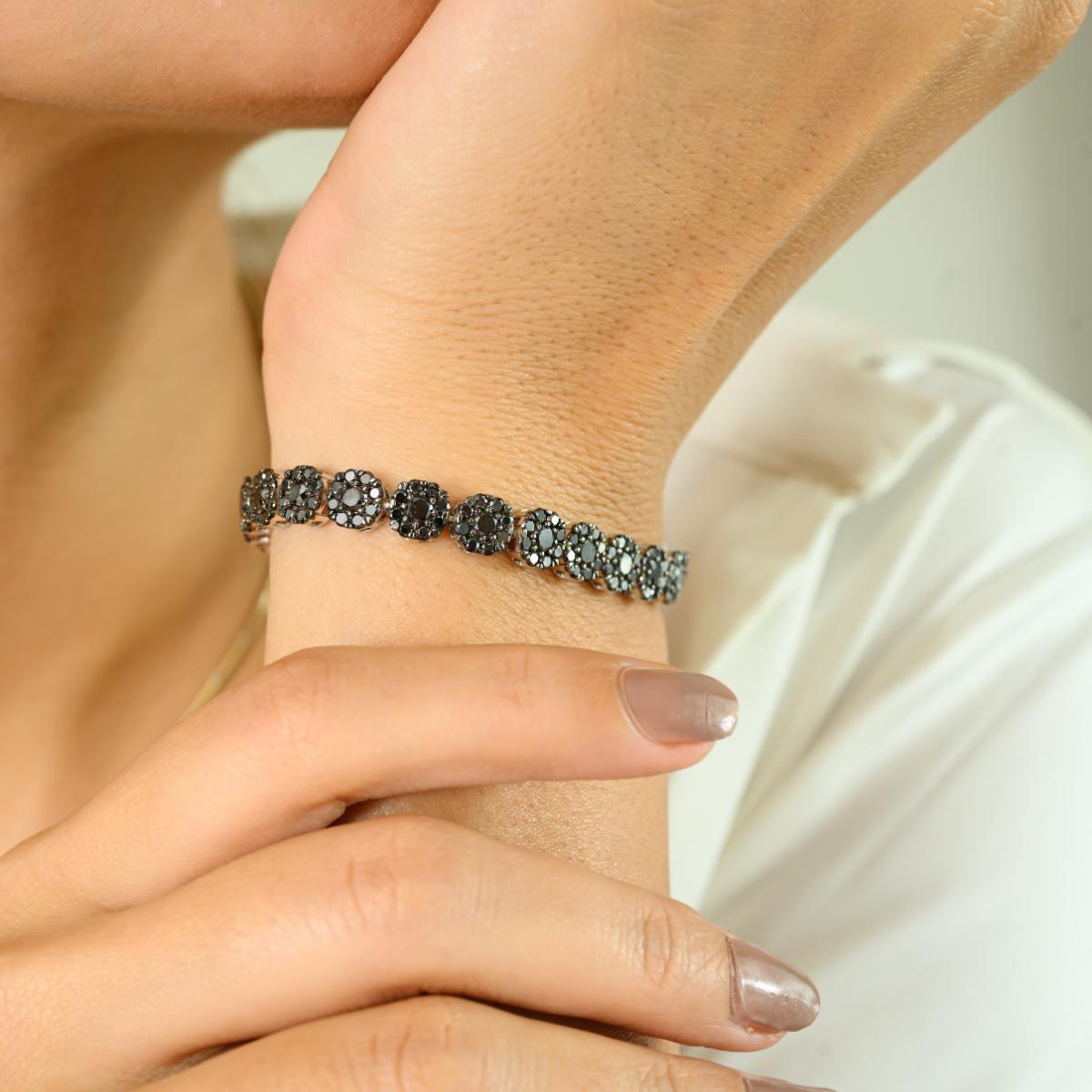 Pulsera de tenis con diamantes negros de 9,19 quilates en oro blanco de 14 quilates Regalo de lujo perfecto Corte redondo en venta
