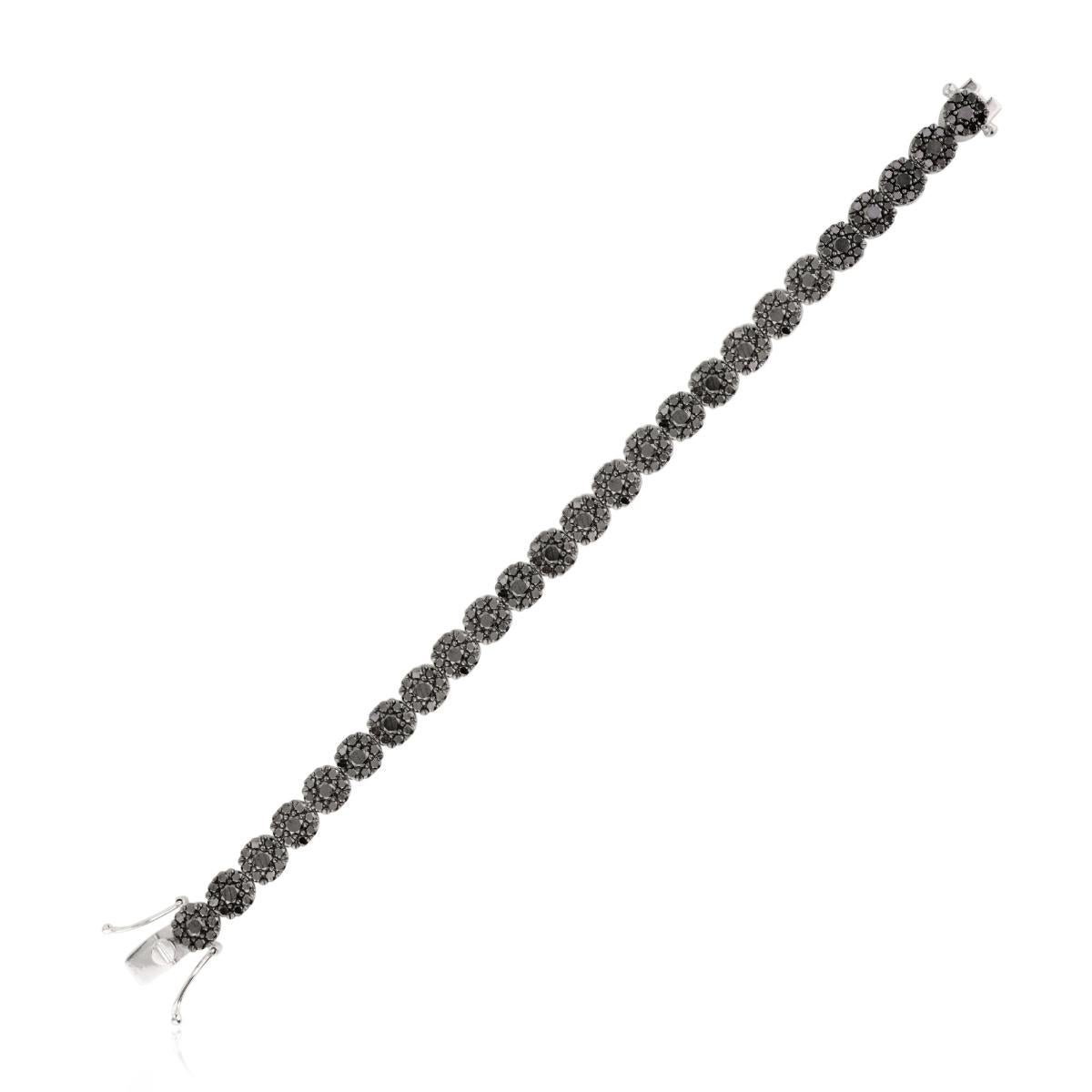 Pulsera de tenis con diamantes negros de 9,19 quilates en oro blanco de 14 quilates Regalo de lujo perfecto en Nuevo estado para la venta en New York, NY