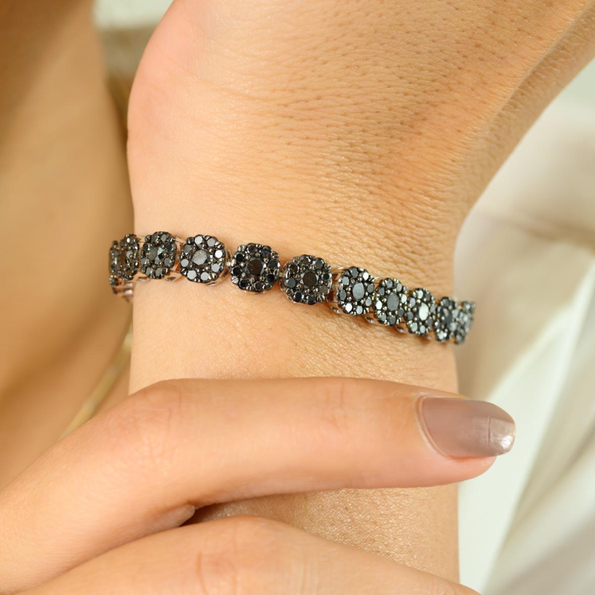 De las mujeres Pulsera de tenis con diamantes negros de 9,19 quilates en oro blanco de 14 quilates Regalo de lujo perfecto en venta