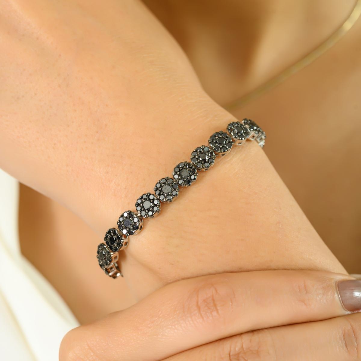 Pulsera de tenis con diamantes negros de 9,19 quilates en oro blanco de 14 quilates Regalo de lujo perfecto en venta 2