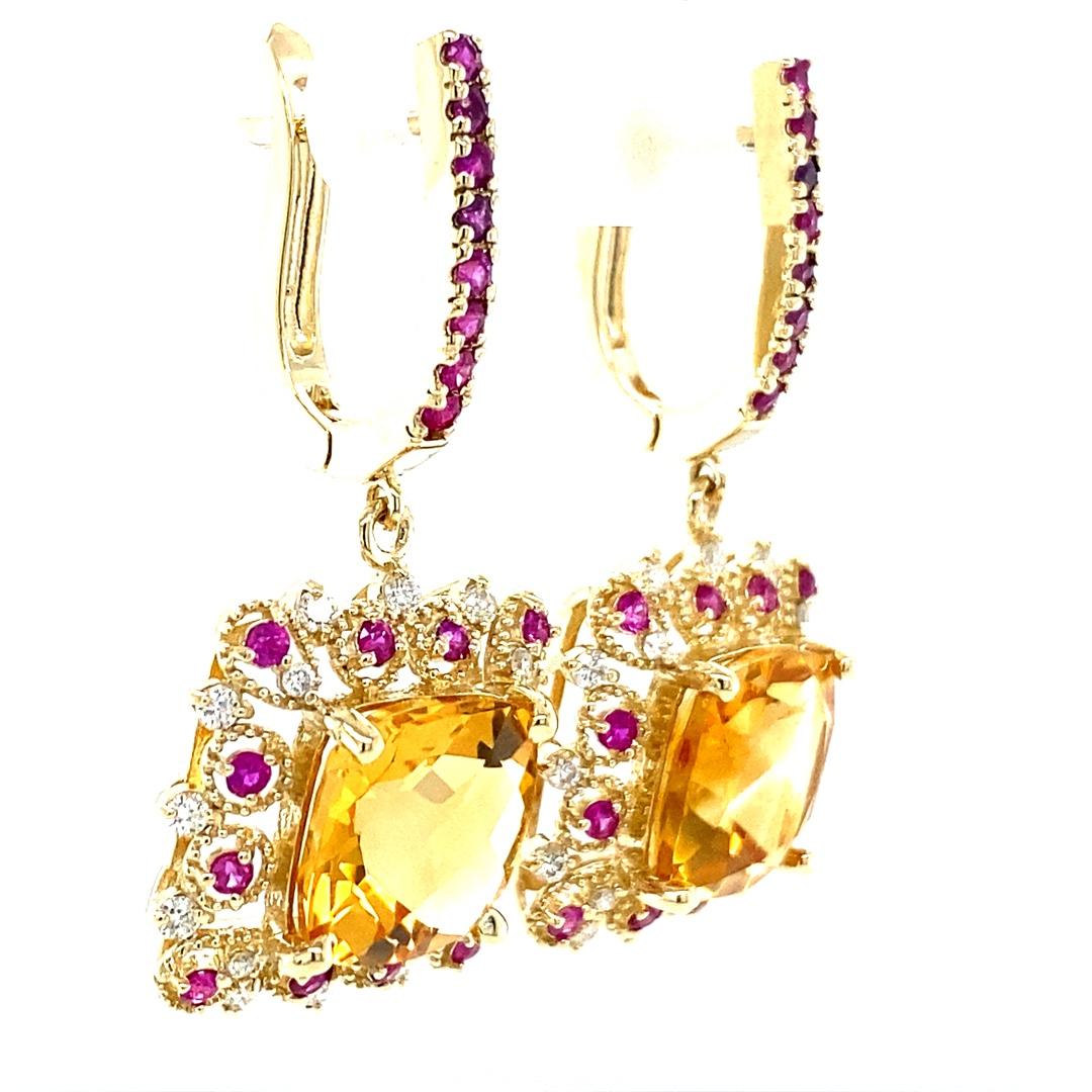 Contemporain Boucles d'oreilles pendantes en or jaune 9.19 carats Citrine Saphir rose Diamant en vente