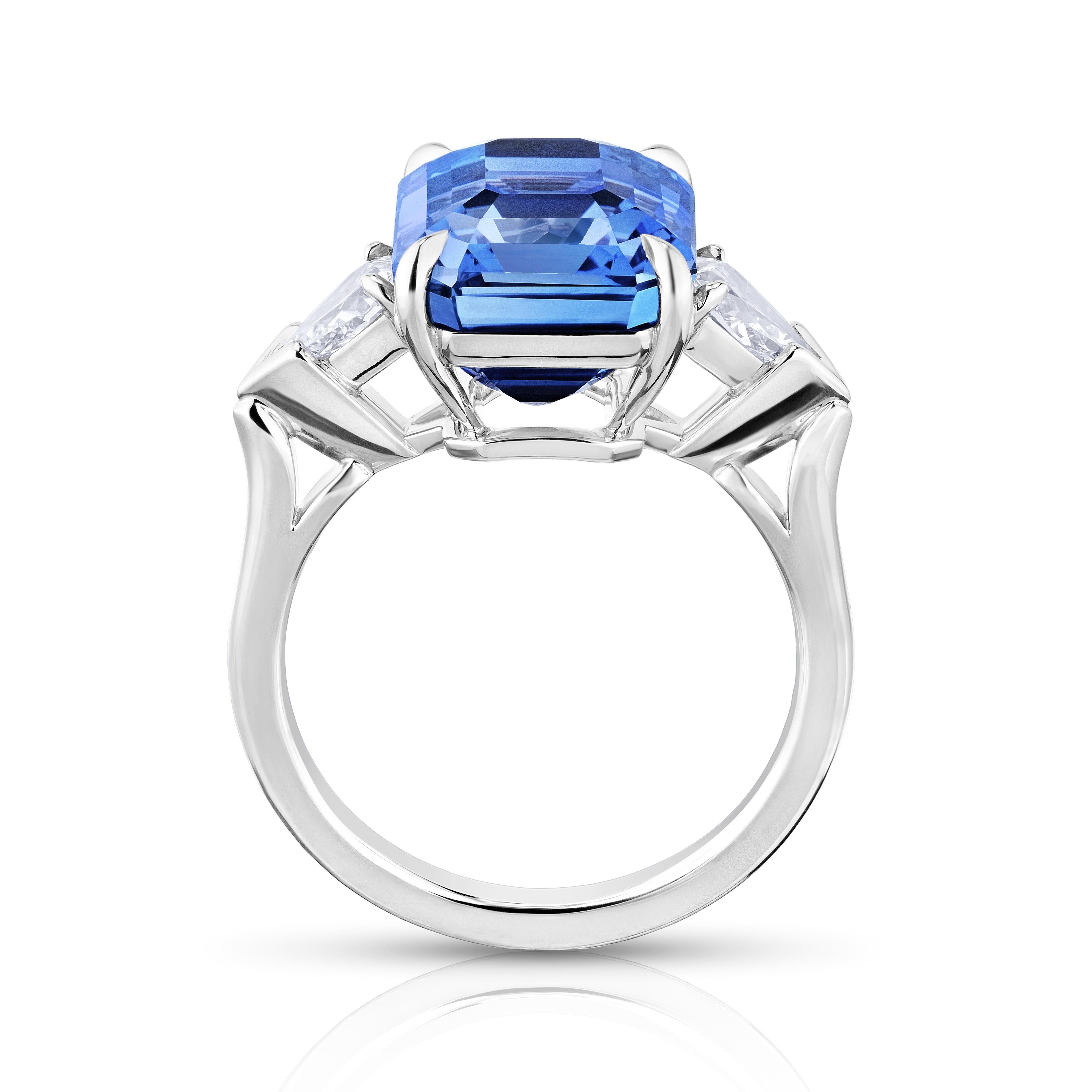 Contemporary 9.19 Carat Emerald Blue Sapphire and Diamond Platinum Ring